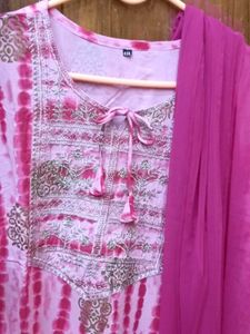 BrandNew PinkTie-DyeEmbrdry Kurta+Patiala