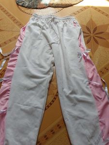 Comfortable White Lounge Pants with Pink Accents