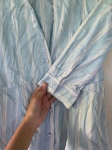 Light Blue Striped Button-Down Dress