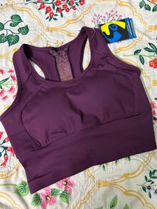 New Purple Padded Sports Bra with Mesh Back
