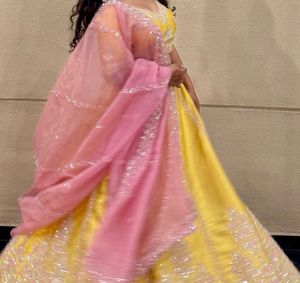 Yellow & Pink Embellished Lehenga Set
