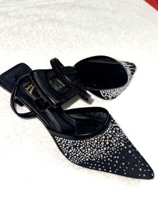 Sparkling Black Heeled Sandals