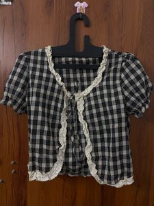 Gingham Lace Trim Top