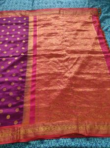 Vibrant Purple Saree with Gold Polka Dots