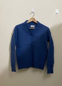 Cozy Blue V-Neck Korean Sweater