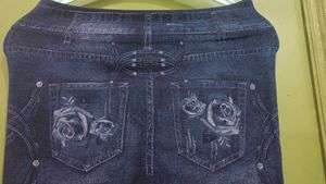 Blue Denim skirt with Rose Pockets