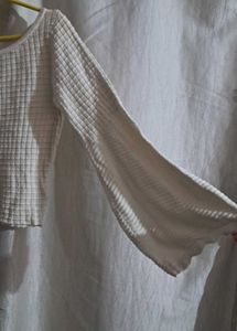 Textured White Long Sleeve Top