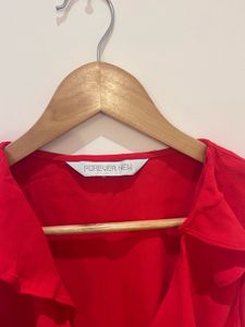 Chic Red Ruffle Wrap Top