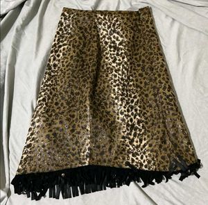 Leopard Print Skirt with Fringe