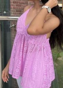 pink sequinned short kurti