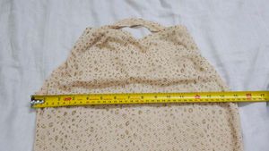 Y2K-Inspired Gold Foil Metallic Halter Crop Top