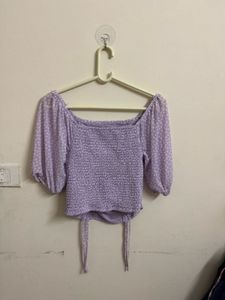 Cute Lavender Polka Dot Ruched Top