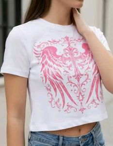 Shein Short Sleeves Graphic Front Print Crew Tshir