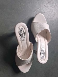 White Croc Print Heeled Mules