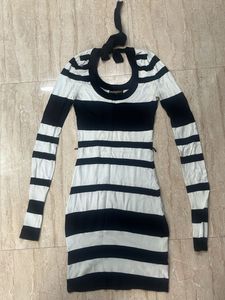 Striped Knit Dress with Halter Neck