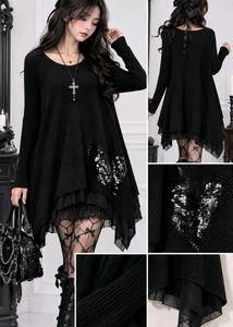 Gothic Lolita Noir Sequin Asymmetrical Knit Tunic