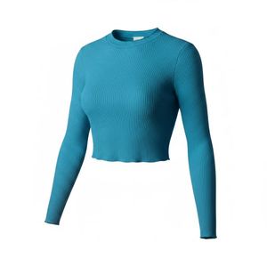 Teal Ribbed Long Sleeve Cropped Top