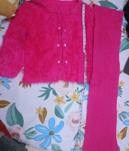 Fuzzy Pink Cardigan with scarf 🧣