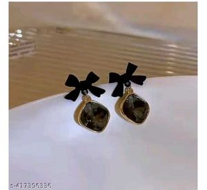 Chic Bow &amp; Gemstone Drop Earrings