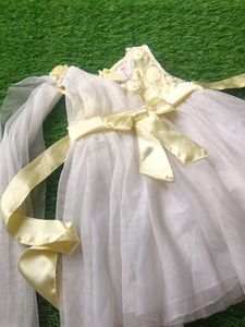 Elegant Yellow &amp; White Flower Girl Dress