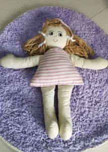 Handmade Rag Doll with Pink Striped Dress