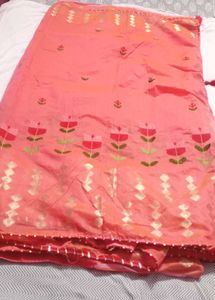 Elegant Pink Saree with Floral Embroidery