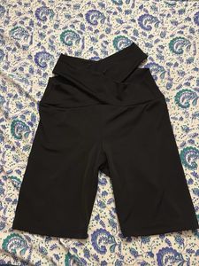 Black Crossover Waist Shorts