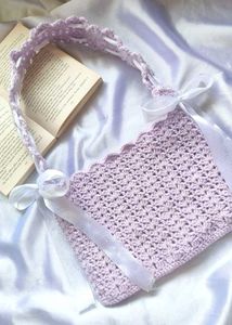 Crochet Tote Bag with Ribbon Detail