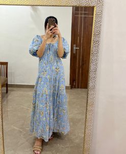 Floral Tiered Maxi Dress in Pastel Blue Mint