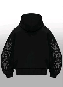 Black Graphic Zip-Up Hoodie with Balaclava