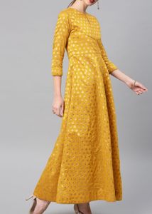 Vishudh Women Mustard Self Design Kurta nd Trouser