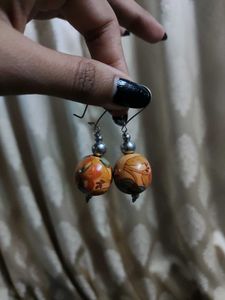 Hand-painted Wooden Bead Earrings