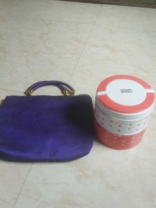 Unique Embroidered Purple Handbag &amp; Lunch Box