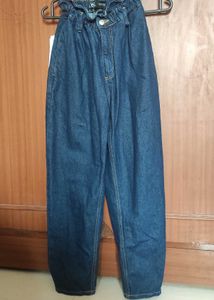 High-Waisted Paperbag Denim Pants