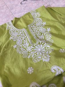Lime Green Embroidered Kurta