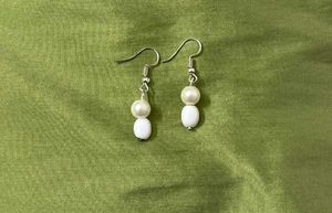 Pearl &amp; White Bead Drop Earrings