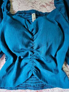 Deep sea blue ruched Top