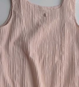 peach Pleated Sleeveless Mini Dress