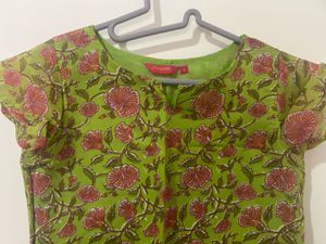 Green Floral Print Kurta