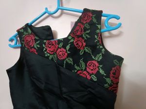 Black Satin Frock For 7-8 Yo Girl