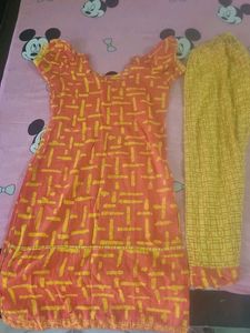 Orange and Yellow Printed Kurta Set