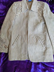 Boys Printed Party/Festive Designer Blazer (Cream)
