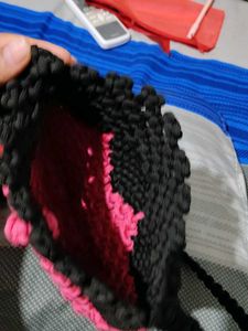 Handmade Macrame Pink &amp; Black Bag