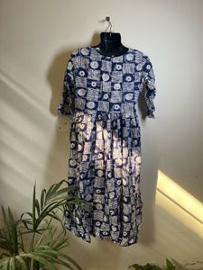 Elegant Blue Printed Midi Dress