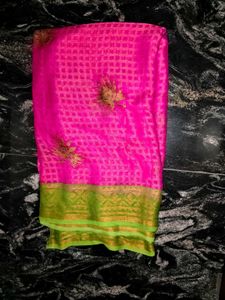Pink &amp; Green Checked Poonam Saree