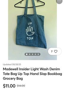 Denim Tote Bag with "UP TOP" Graphic