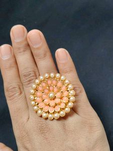 Peach &amp; Pearl Floral Ring