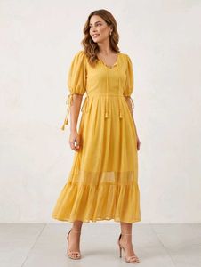 Yellow Tiered Midi Dress