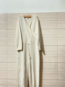 korean Cozy Cream Wrap jumpsuit Set