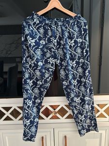 Blue Floral Print Palazzo Pants high waist